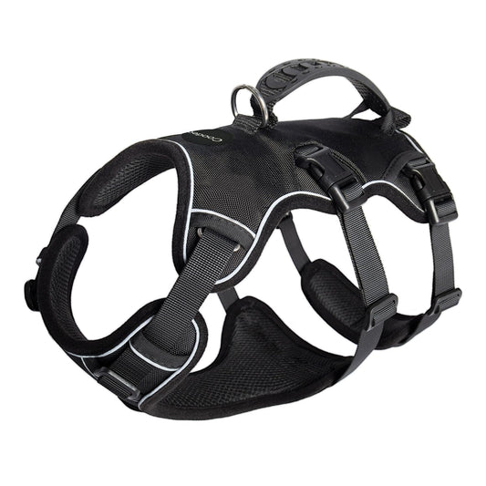 Black padded Oxford dog harness with top handle