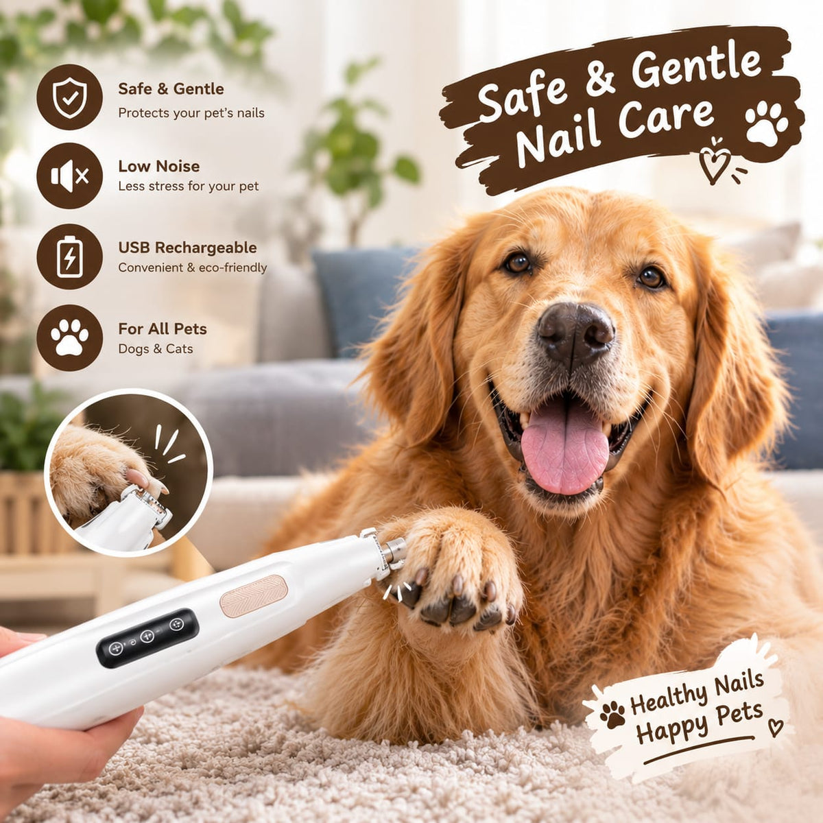 Cordless pet paw trimmer with built-in LED light